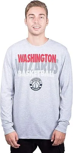 Ultra Game NBA Official Men’s Super Soft Supreme Long Sleeve T-Shirt - Unisex, Washington Wizards, Heather Gray|Washington Wizards