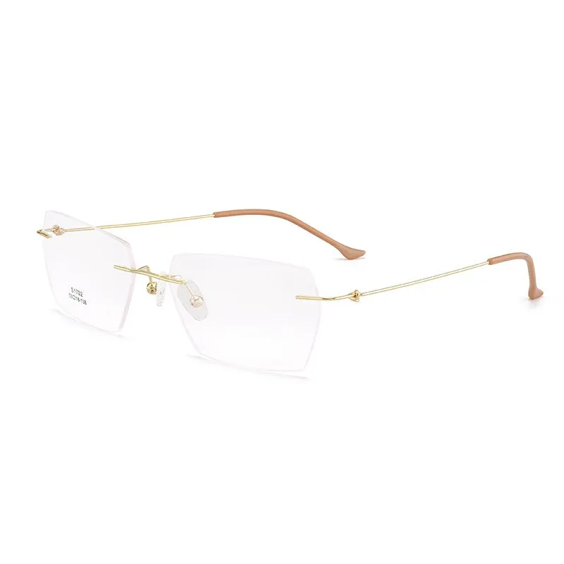 Unisex Rimless Polygon Titanium Alloy Frame Eyeglasses Customizable Lenses Zt1702