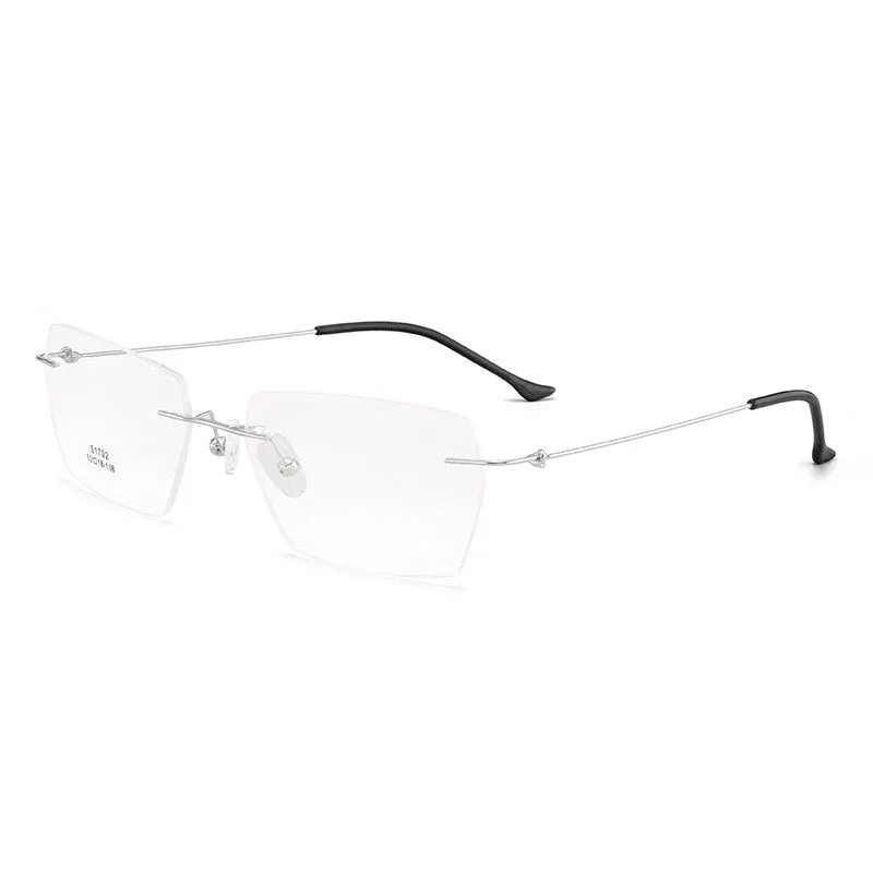 Unisex Rimless Polygon Titanium Alloy Frame Eyeglasses Customizable Lenses Zt1702