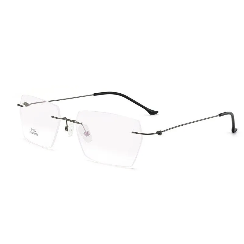 Unisex Rimless Polygon Titanium Alloy Frame Eyeglasses Customizable Lenses Zt1702