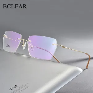 Unisex Rimless Polygon Titanium Alloy Frame Eyeglasses Customizable Lenses Zt1702