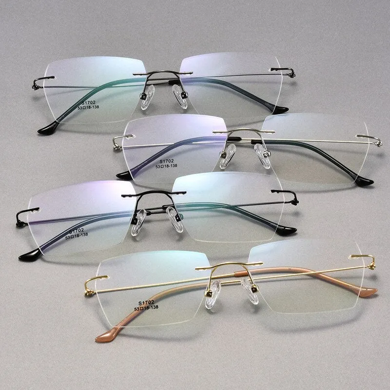 Unisex Rimless Polygon Titanium Alloy Frame Eyeglasses Customizable Lenses Zt1702