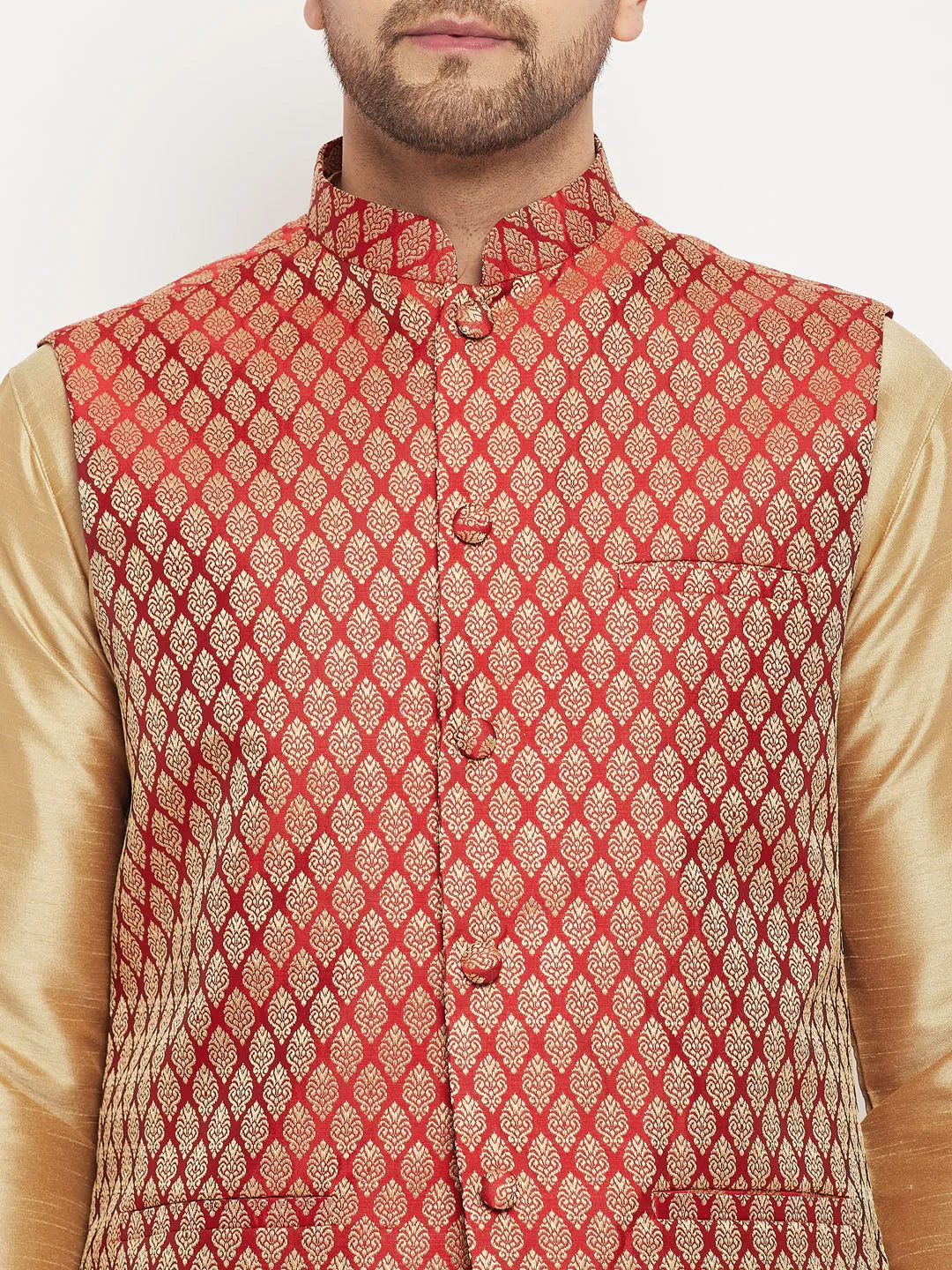 VASTRAMAY Maroon Cotton Silk Ethnic Jacket