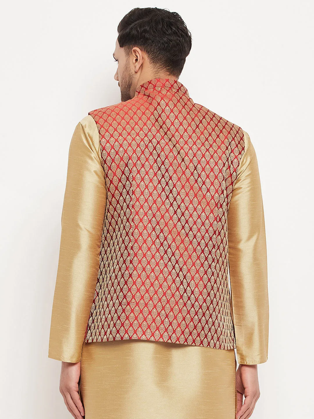 VASTRAMAY Maroon Cotton Silk Ethnic Jacket