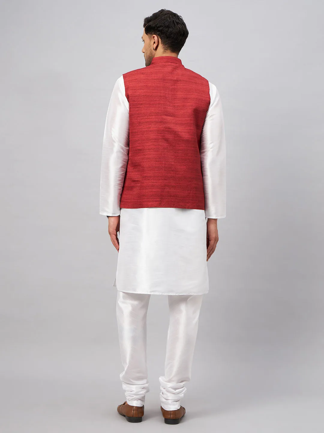 VASTRAMAY Maroon Matka Silk Nehru Jacket