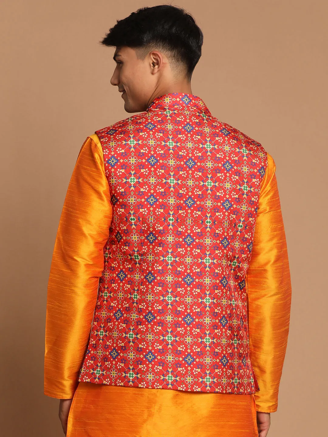 VASTRAMAY Maroon Patola Nehru Jacket