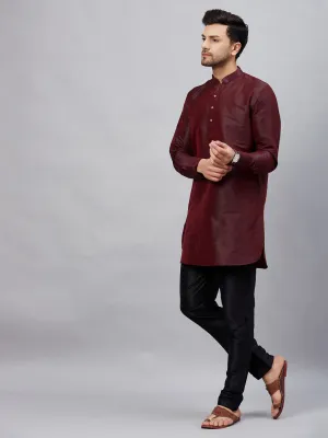 Vastramay Men's Wine Silk Kurta Set