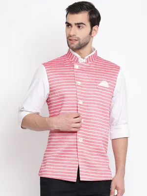 VASTRAMAY Red Stripes Nehru Jacket